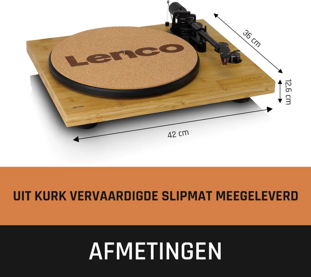 Lenco LBT-335BA Platenspeler Bundel - Bamboe + Cleaning Kit - afbeelding 6 van 6