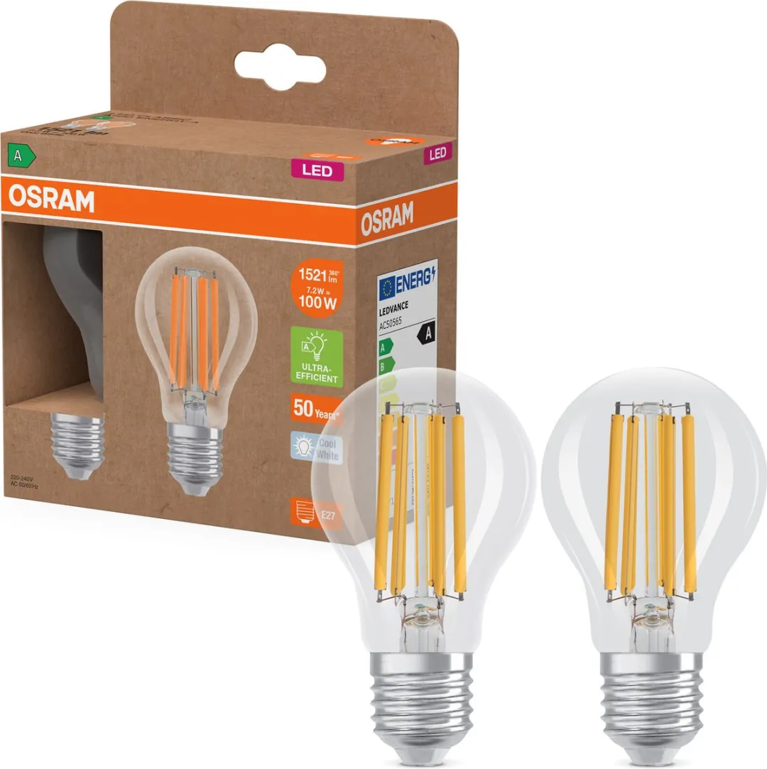 Osram Energy Class LED-lamp E27 7,2W 1521lm Koelwit - 2 Stuks
