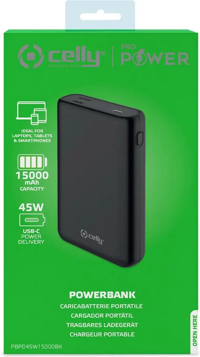 Celly PBPD45W15000BK Powerbank - 45W - 15000mAh - Zwart - afbeelding 4 van 4