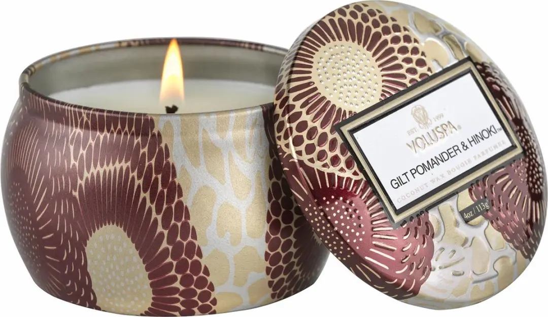 Voluspa Gilt Pomander Hinoki Mini Tin Candle