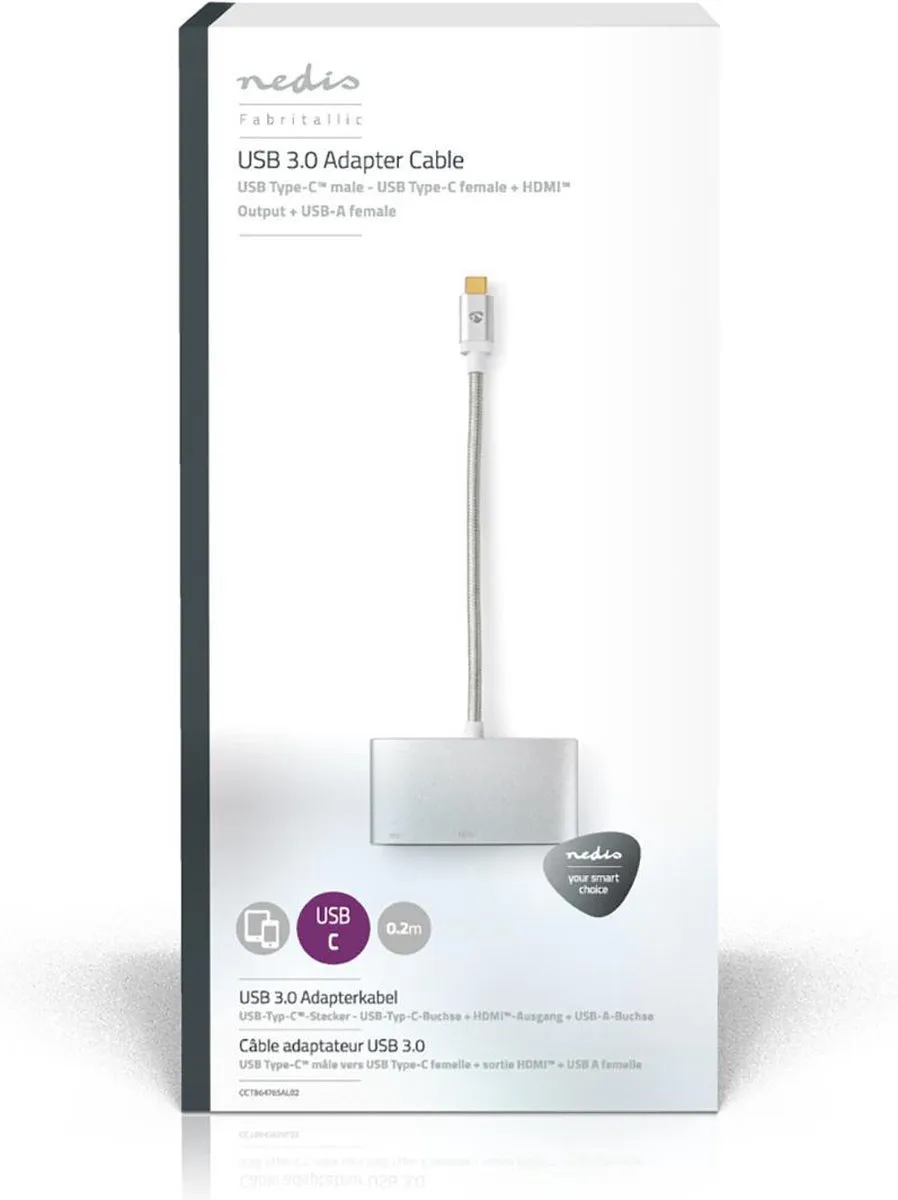 Nedis CCTB64765AL02 USB Multi-Port Adapter - HDMI/USB-C/USB-A - 5Gbps - 20cm - Zilver