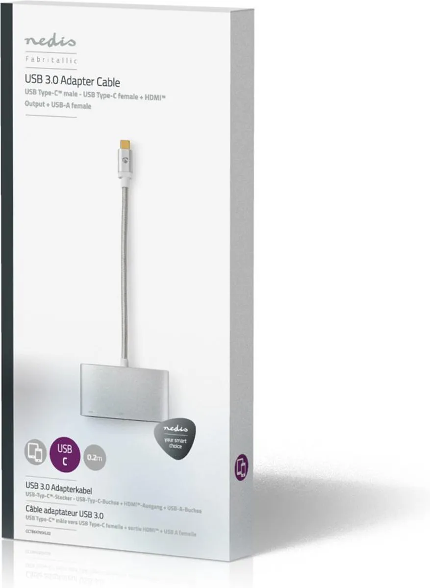 Nedis CCTB64765AL02 USB Multi-Port Adapter - HDMI/USB-C/USB-A - 5Gbps - 20cm - Zilver