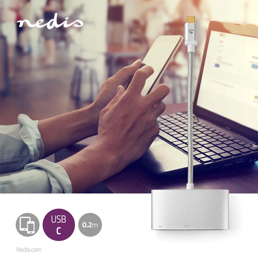 Nedis CCTB64765AL02 USB Multi-Port Adapter - HDMI/USB-C/USB-A - 5Gbps - 20cm - Zilver