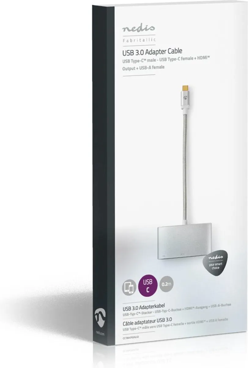 Nedis CCTB64765AL02 USB Multi-Port Adapter - HDMI/USB-C/USB-A - 5Gbps - 20cm - Zilver - afbeelding 6 van 6