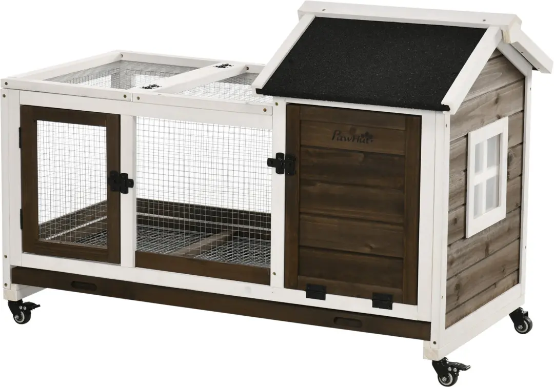 ECTEATOY® Houten Konijnenhok met Wieltjes en Lade
