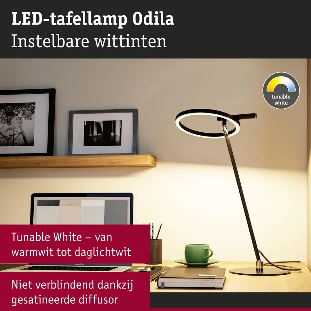 Paulmann Odila LED Bureaulamp 650lm Tunable White - Zwart mat/Chroom