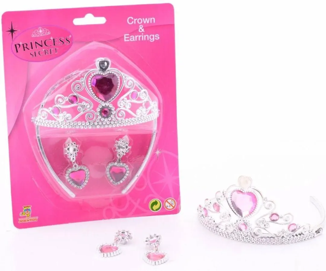 Johntoy Princess Secret Kroon en Oorbellen - Roze