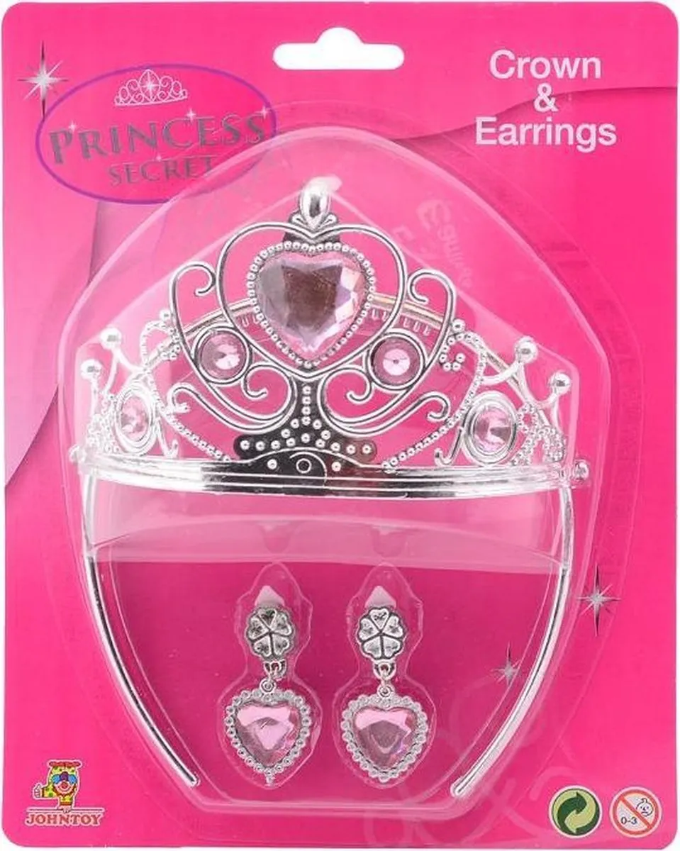 Johntoy Princess Secret Kroon en Oorbellen - Roze