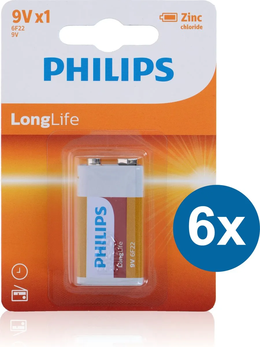 Philips 9V Zinkbatterijen 6 Stuks