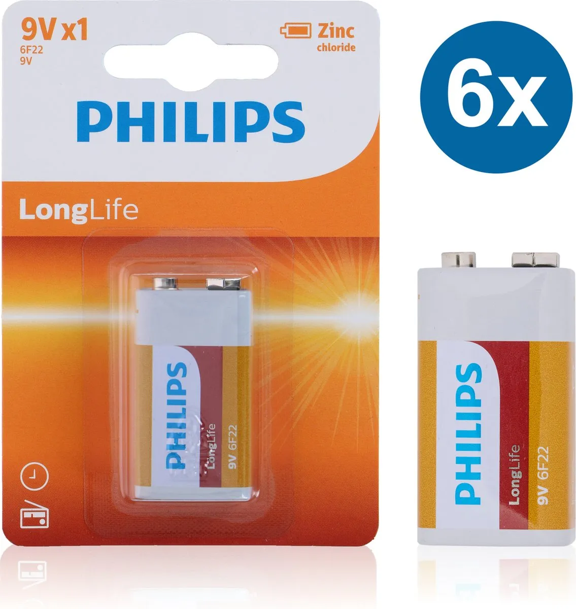 Philips 9V Zinkbatterijen 6 Stuks