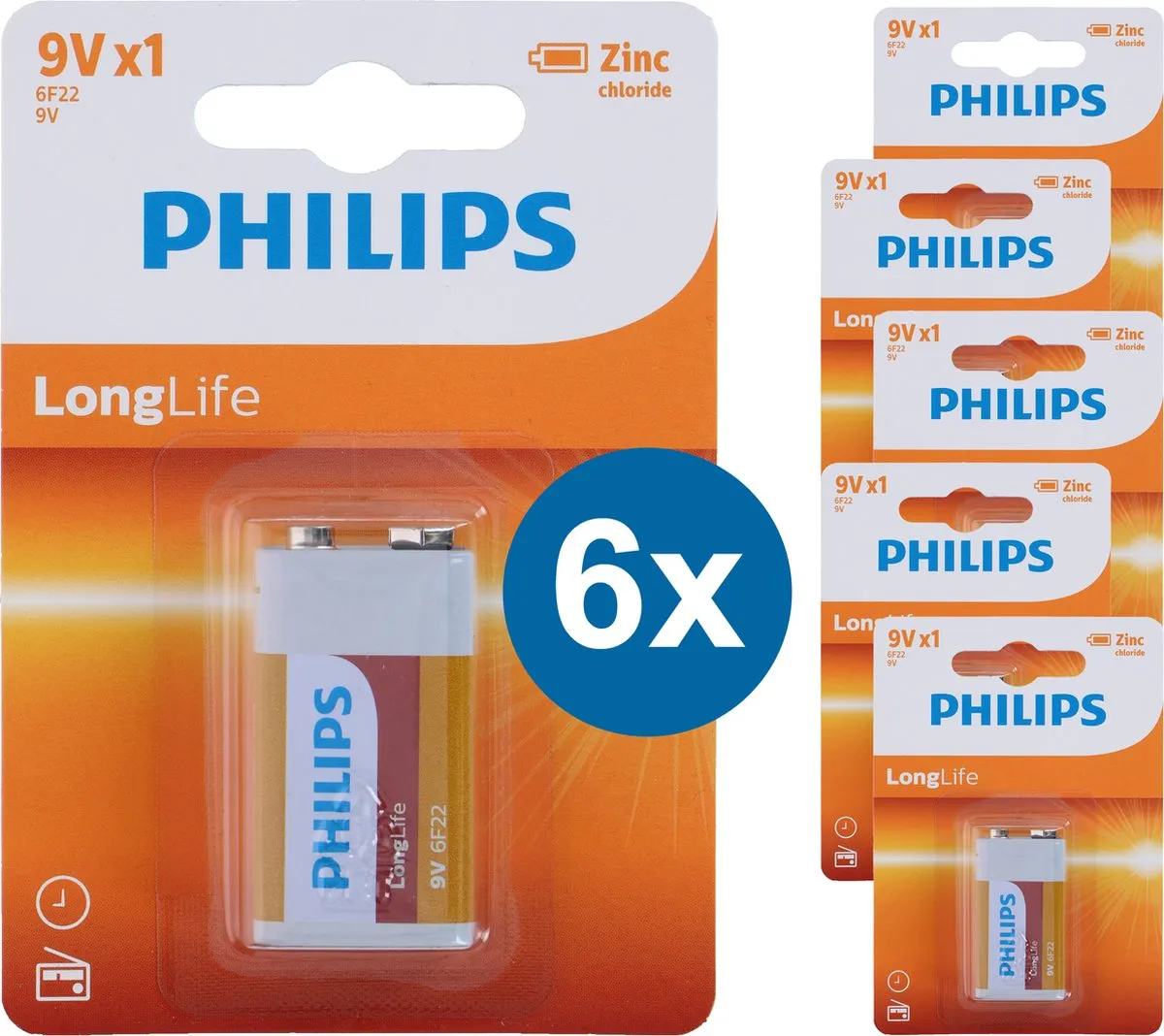 Philips 9V Zinkbatterijen 6 Stuks
