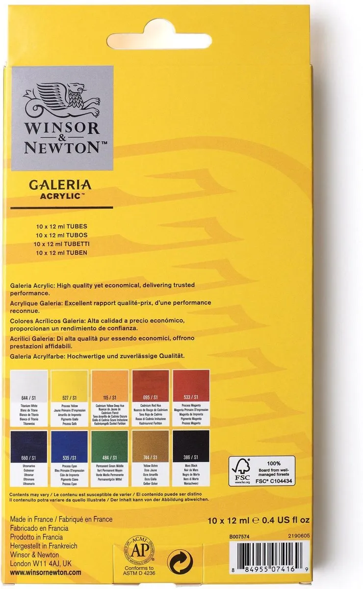 Winsor & Newton Galeria Acrylverf Set 10x12ml - 10 Kleuren