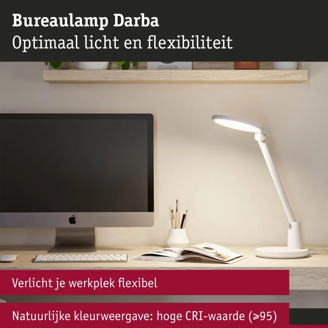 Paulmann Darba LED-bureaulamp 1150lm 15W - Wit mat