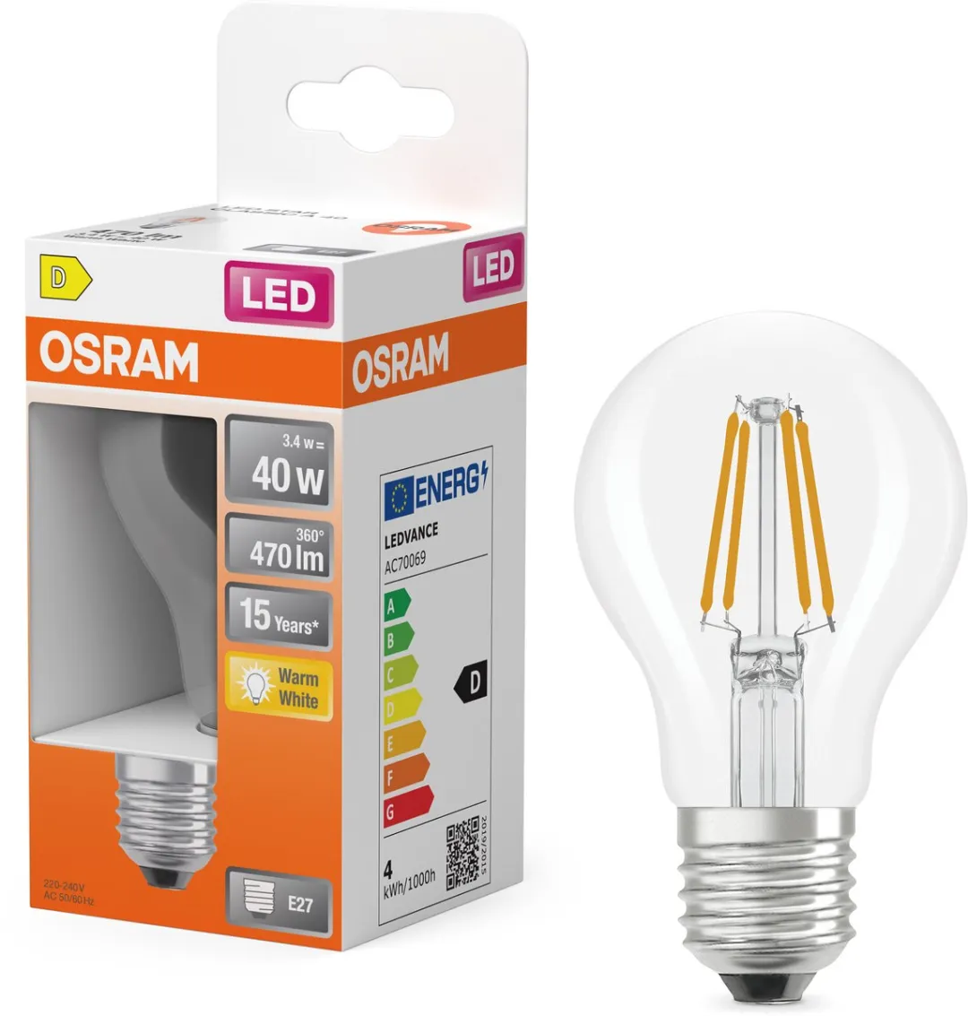 Osram LED Retrofit Classic A 4W E27 - 2700K Warm Wit - Helder
