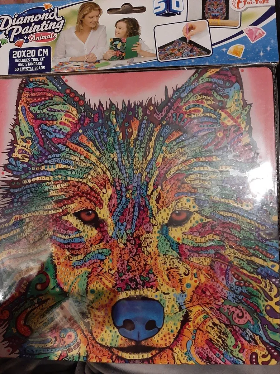 Toi-Toys Diamond Painting Wolf 20x20cm - Complete Set - 5 Stuks