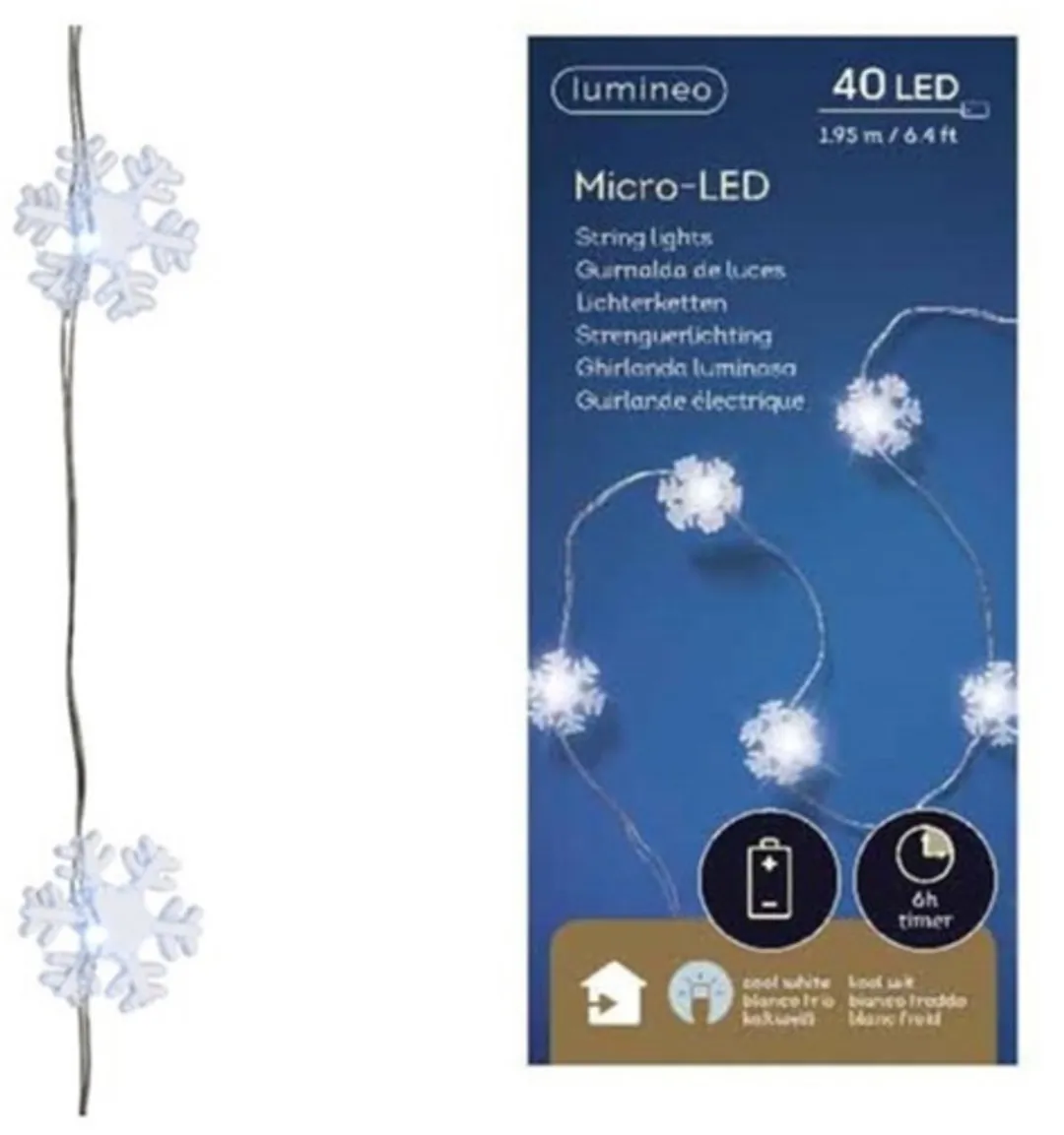 Lumineo Sneeuwvlokken Lichtsnoer 40 LED - 2x 195cm Wit