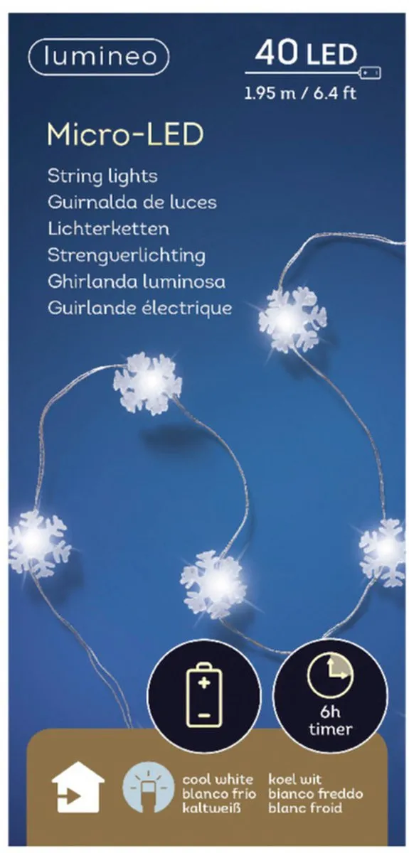 Lumineo Sneeuwvlokken Lichtsnoer 40 LED - 2x 195cm Wit