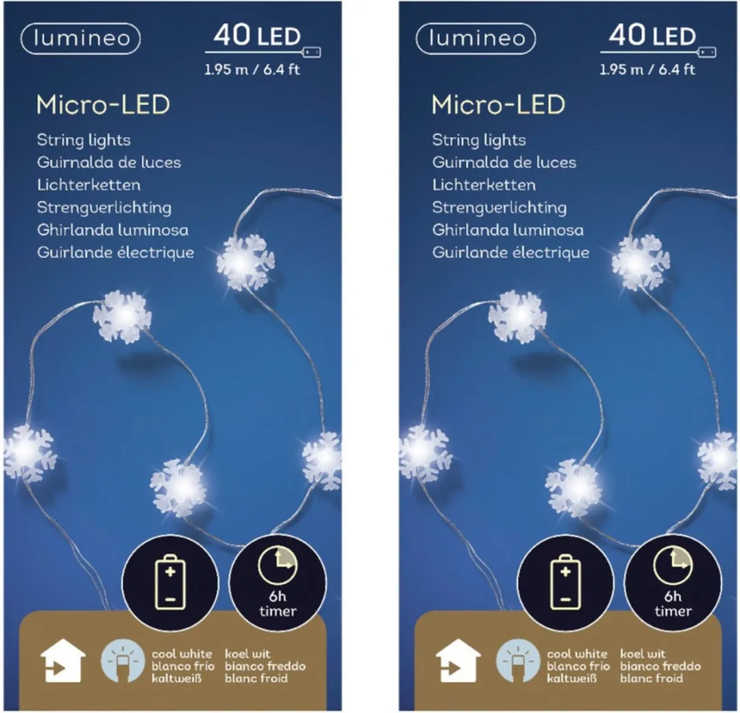 Lumineo Sneeuwvlokken Lichtsnoer 40 LED - 2x 195cm Wit
