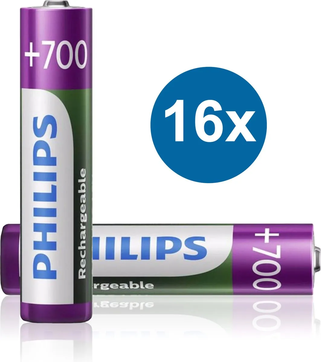 Philips HR03 Oplaadbare AAA Batterijen 700mAh - 16 Stuks