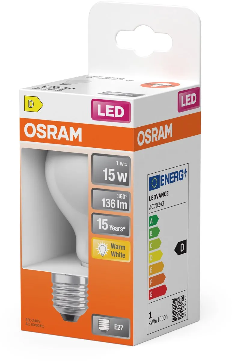 Osram LED-lamp A15 Stervorm Mat 1W 2700K E27 - 136lm