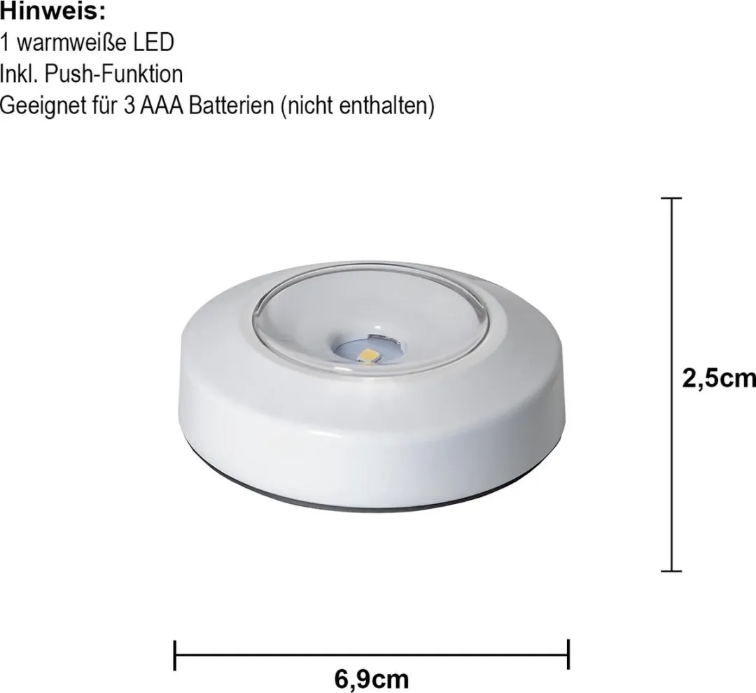 Star Trading LED Nachtlampje Warm Wit Ø6,9cm - Drukgevoelig