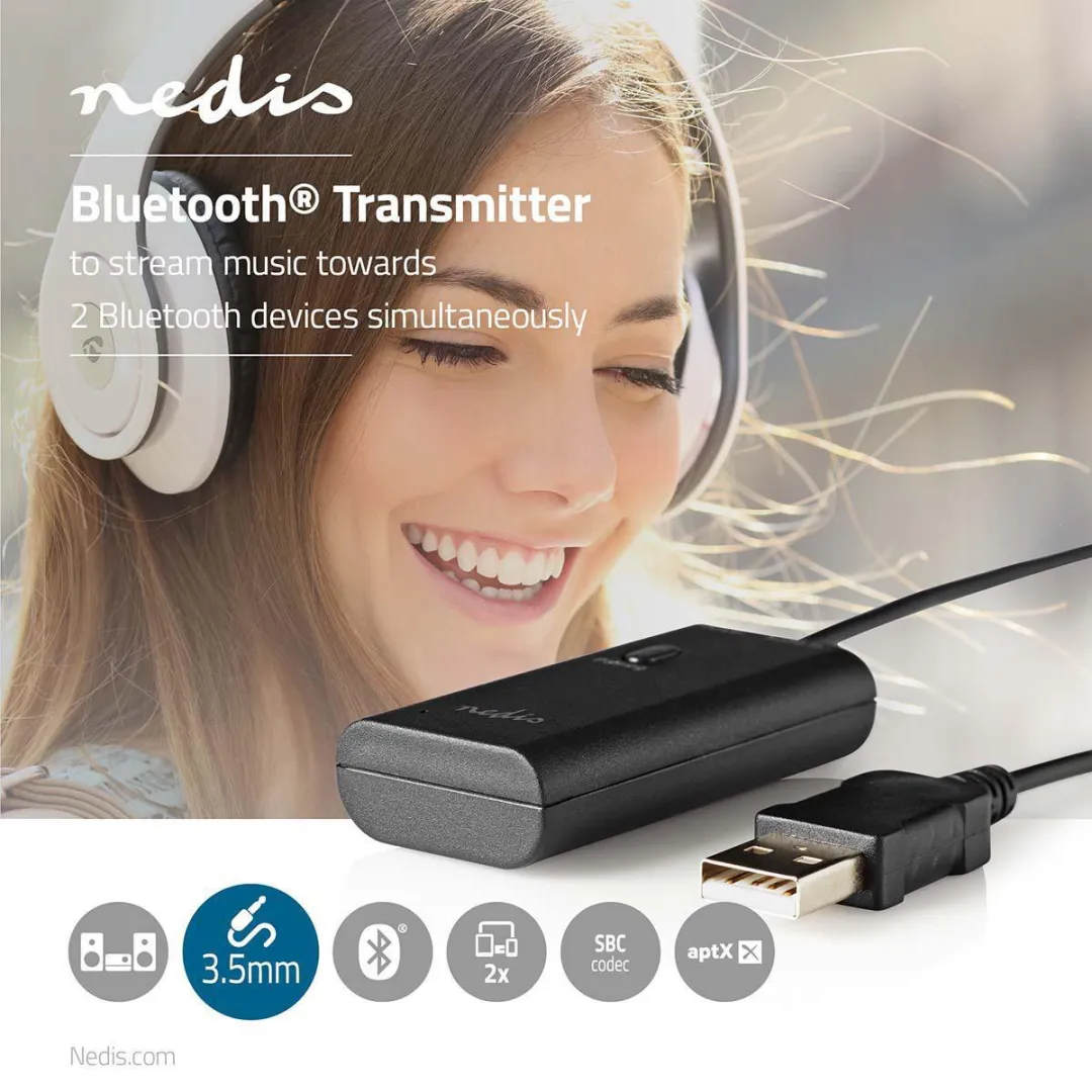 Nedis BTTR100BK Bluetooth-Zender - AptX - 2 Apparaten - Zwart