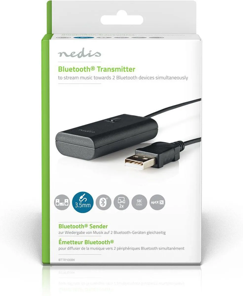 Nedis BTTR100BK Bluetooth-Zender - AptX - 2 Apparaten - Zwart - afbeelding 6 van 6