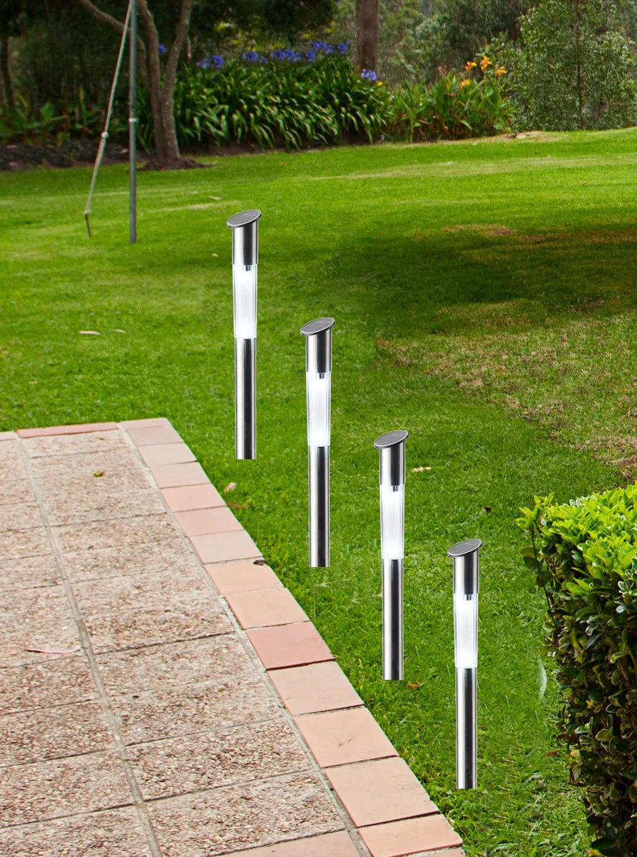 Lumineo Solar Prikspot/Tuinspot 4 Stuks - RVS - 5cm - Zilver