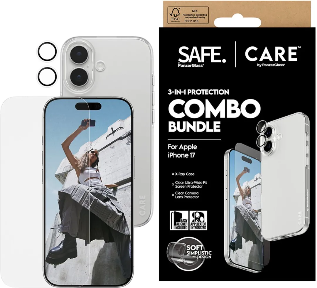 PanzerGlass SAFE. CARE 3-in-1 Combo iPhone 17 - Doorzichtige schermbeschermer