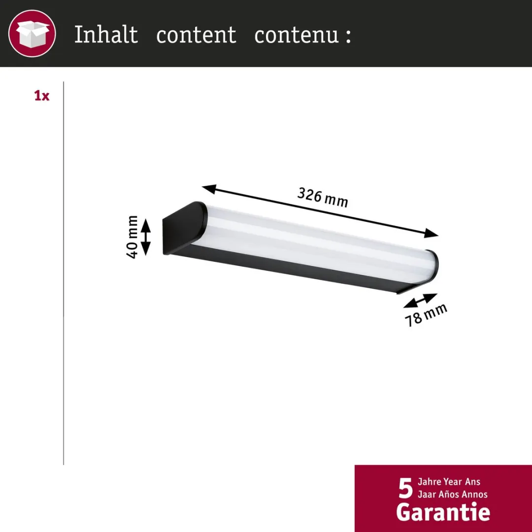 Paulmann Selection Bathroom LED-wandlamp Arneb 700lm - Zwart - afbeelding 6 van 6