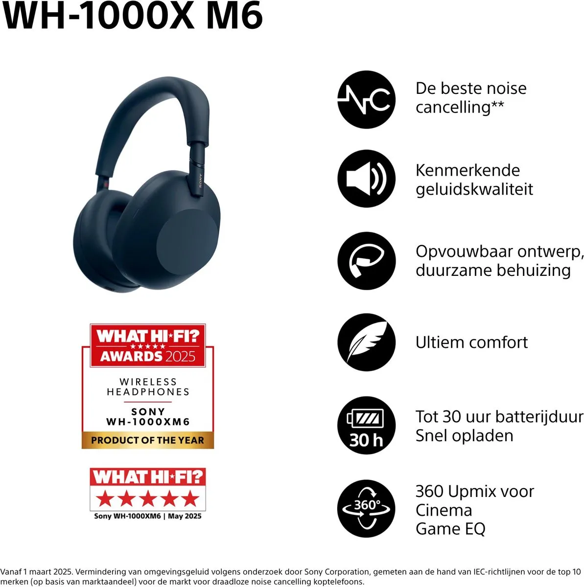 Sony WH-1000XM6 Noise Cancelling Koptelefoon - Blauw
