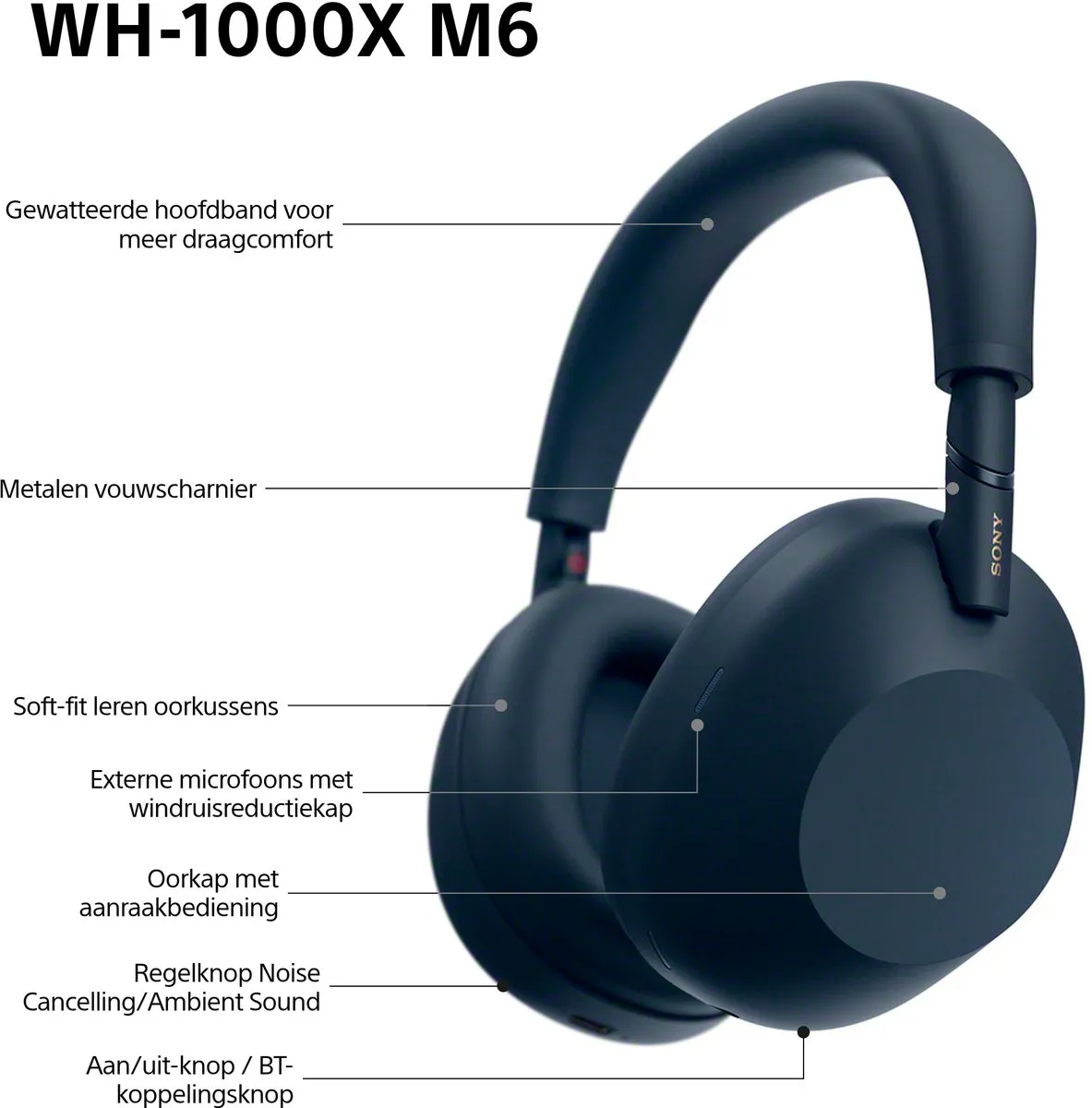 Sony WH-1000XM6 Noise Cancelling Koptelefoon - Blauw - afbeelding 6 van 6