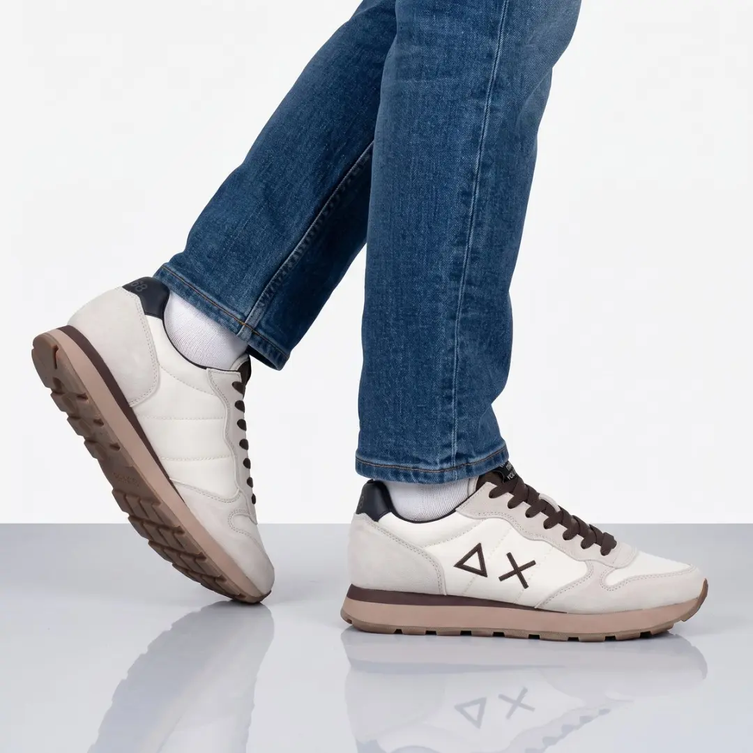 SUN68 Tom Solid Heren Sneakers - Wit-Bruin - afbeelding 4 van 6