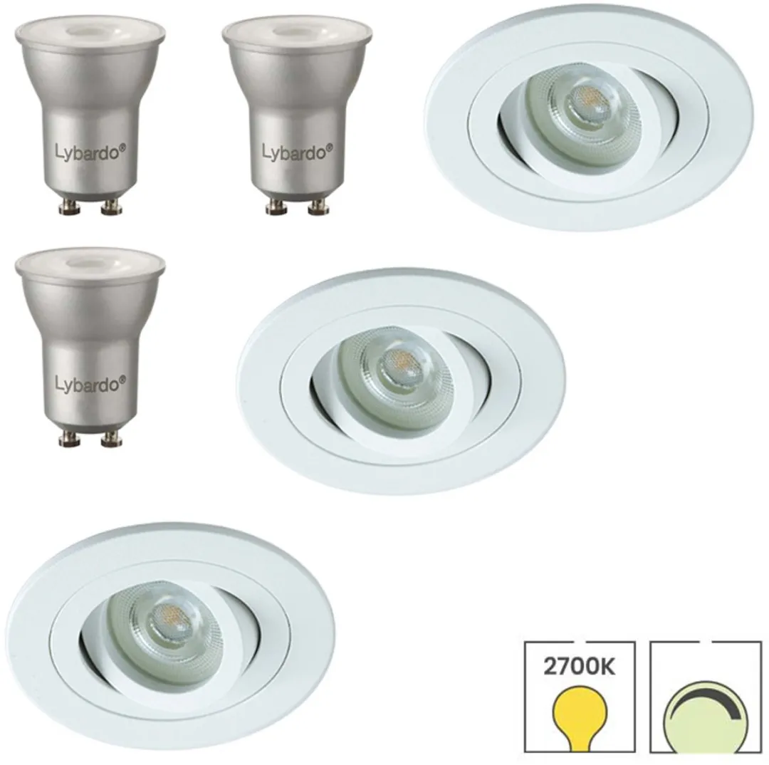 Lybardo Inbouwspots 3.5W 3-pack - Kantelbaar - Warmwit 2700K - Zilver