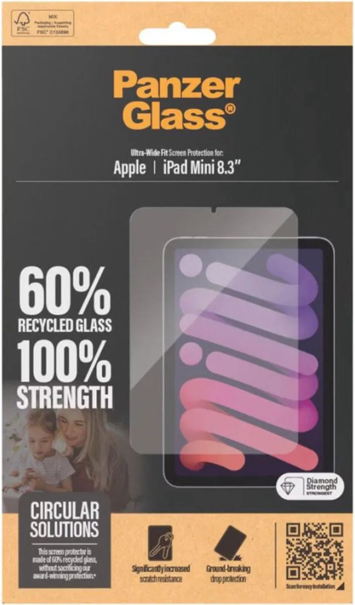 PanzerGlass Screenprotector geschikt voor Apple iPad Mini 6 (2021) Glazen | PanzerGlass Ultra-Wide Fit Screenprotector - Case Friendly