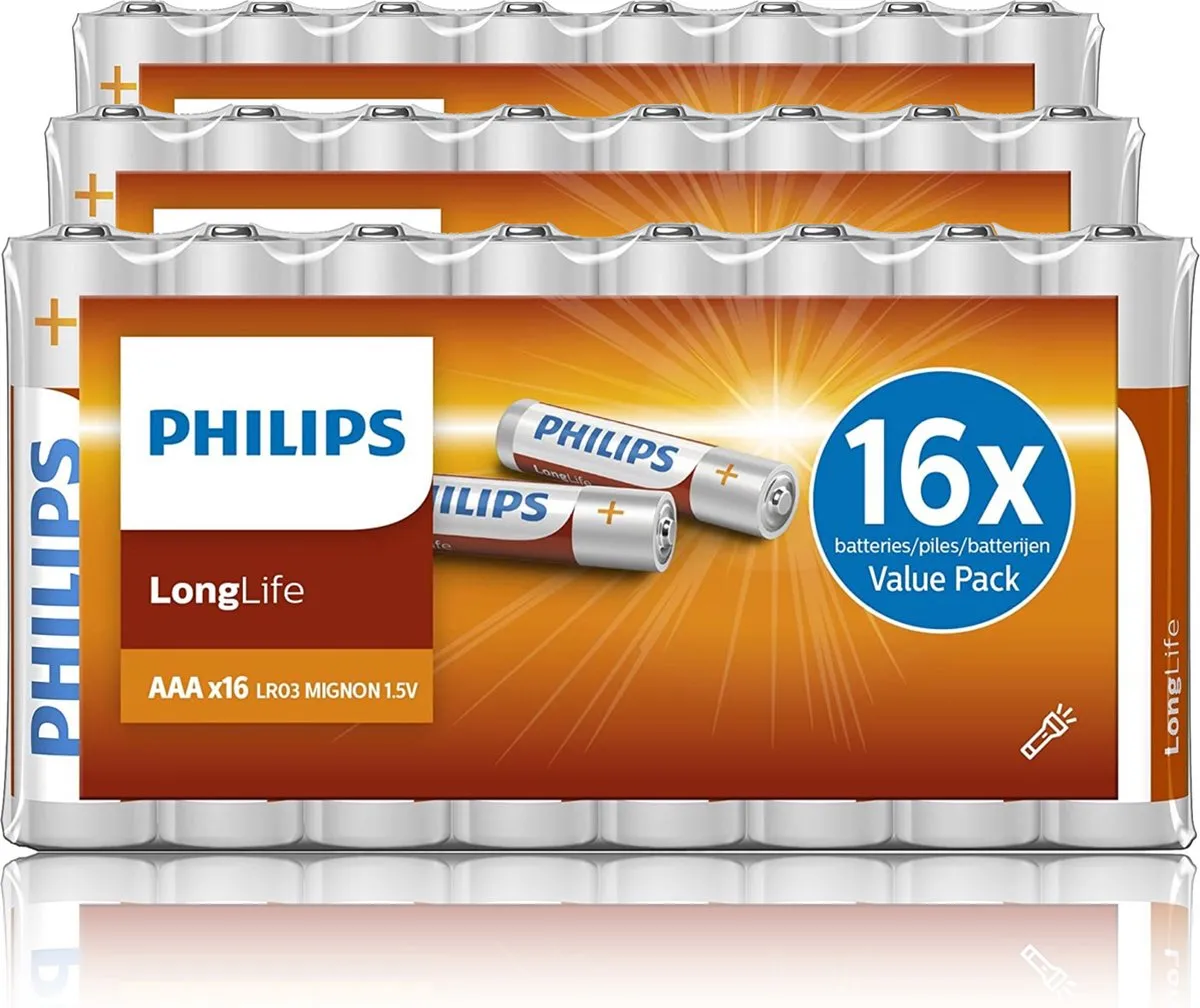 Philips AAA Longlife Batterijen LR3 - 48 Stuks