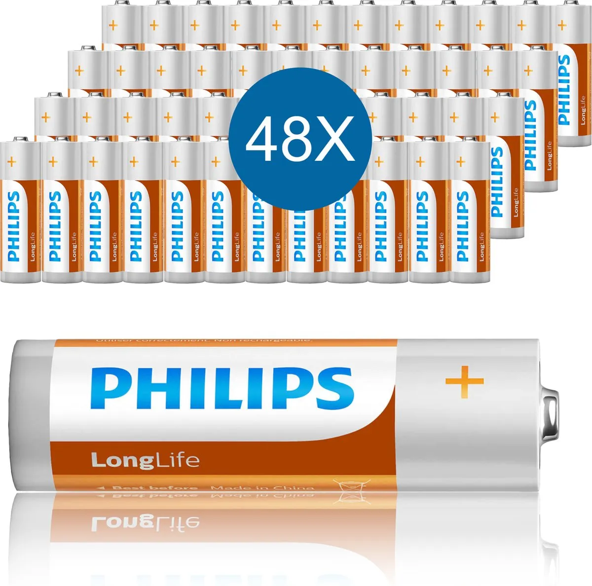 Philips Longlife AA Batterijen 1400mAh - 48 Stuks