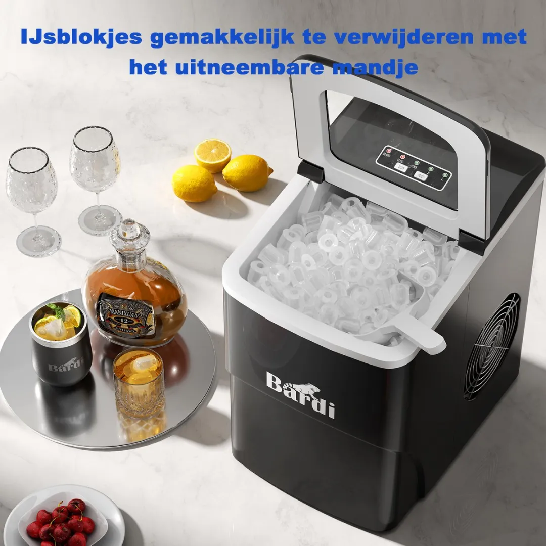 Bardi Deluxe IJsblokjesmachine Set - 2L - Zwart - 3 Thermosbekers
