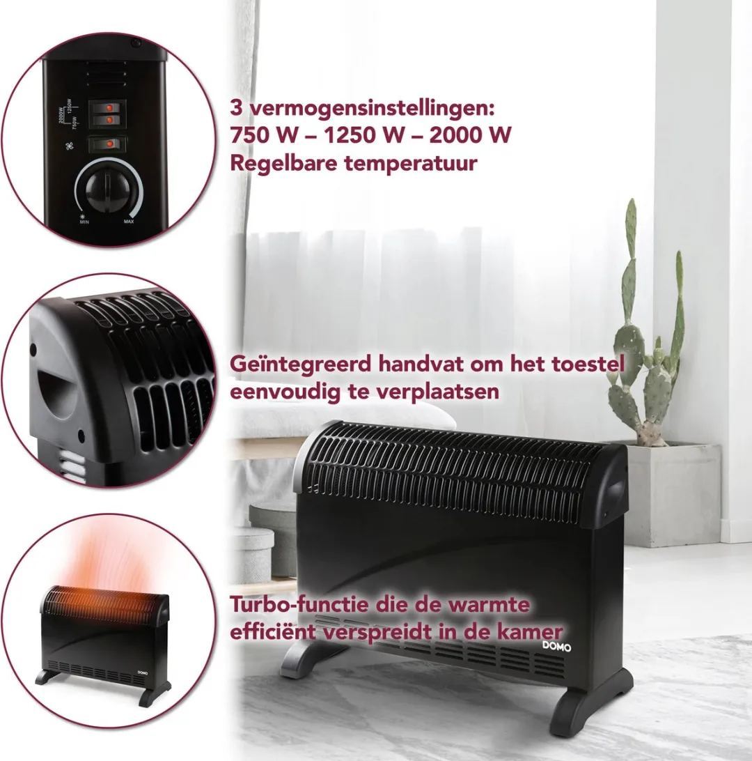 Domo DO7350CH Convectorverwarming 2000W - 3 standen - Zwart