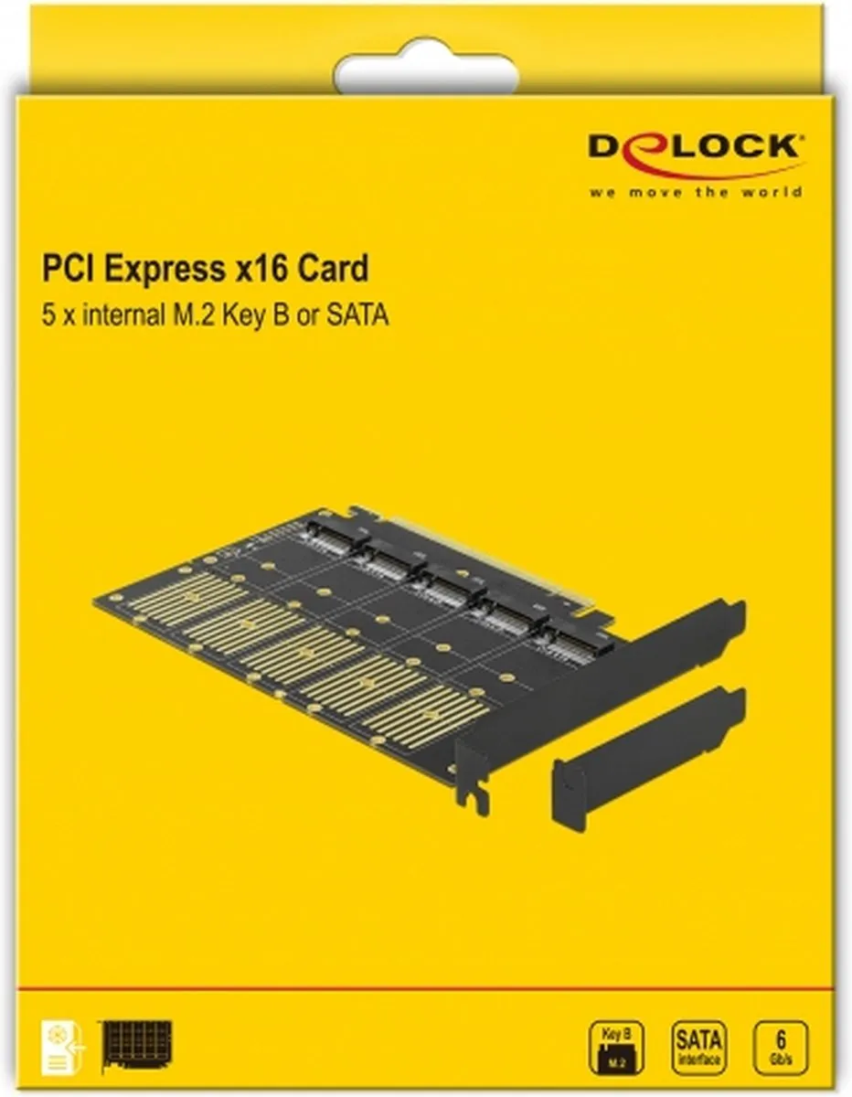 Delock 90435 PCIe x16 naar 5x M.2 Key B/SATA Adapter