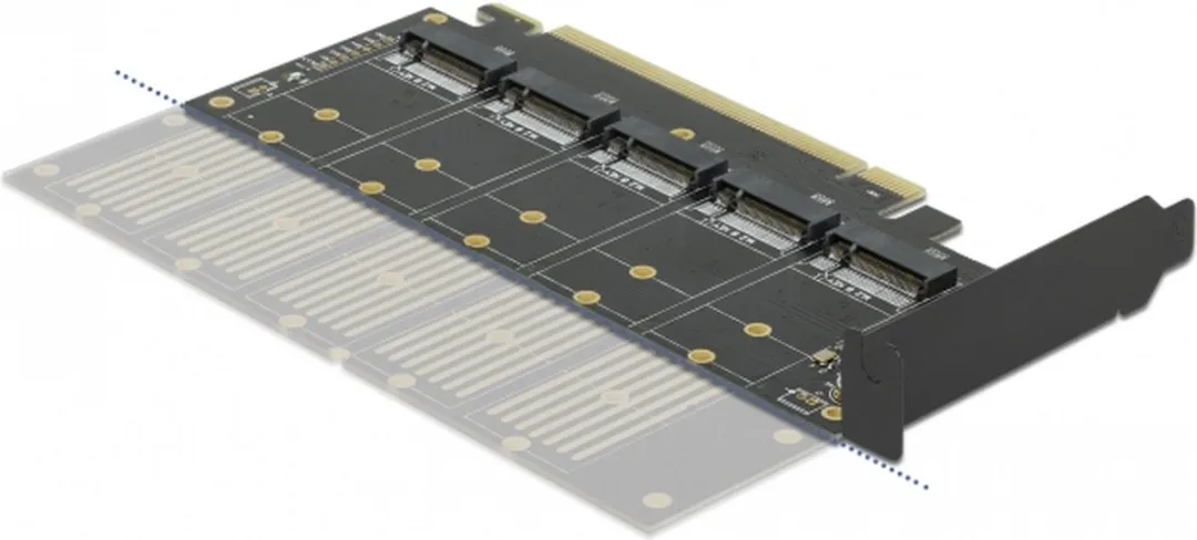 Delock 90435 PCIe x16 naar 5x M.2 Key B/SATA Adapter