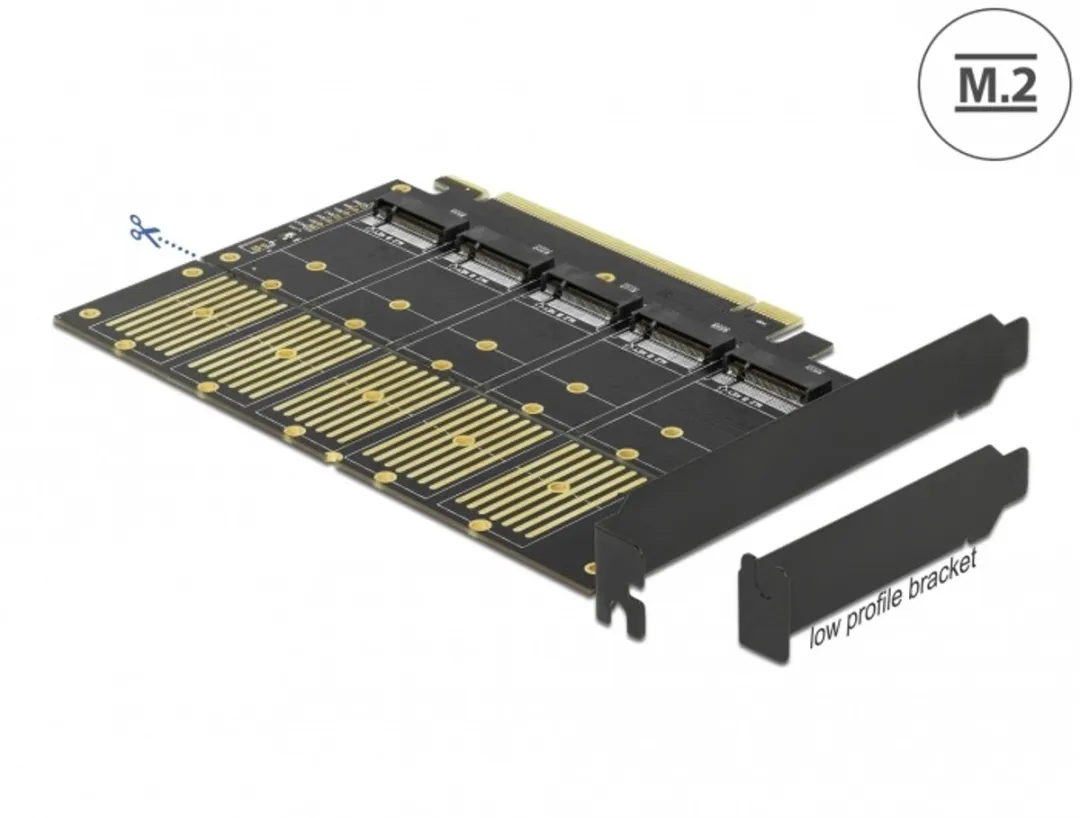 Delock 90435 PCIe x16 naar 5x M.2 Key B/SATA Adapter