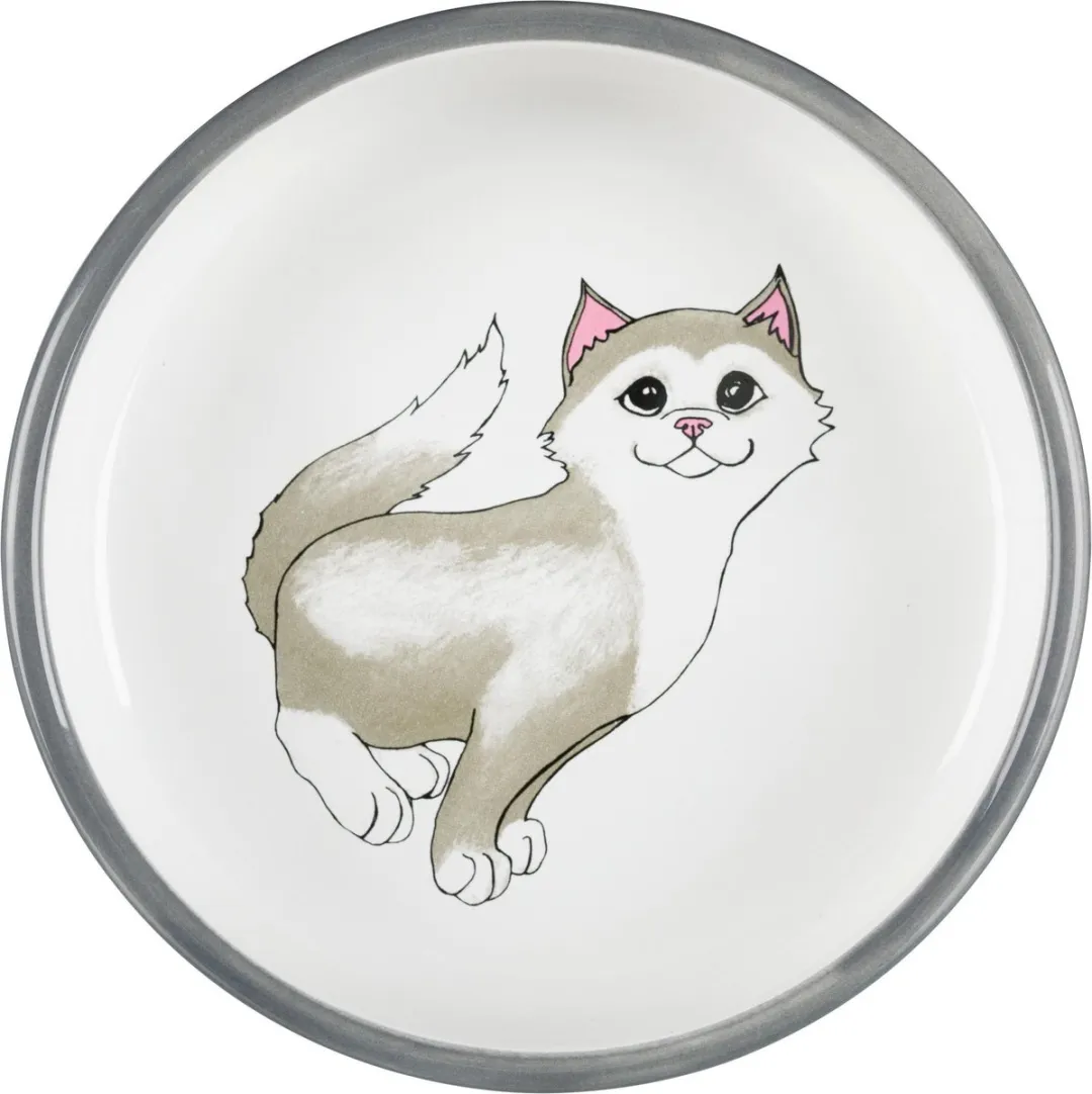 Trixie Keramiek Voer- en Waterbak voor Kat - Ø15cm - Grijs/Wit - afbeelding 2 van 2