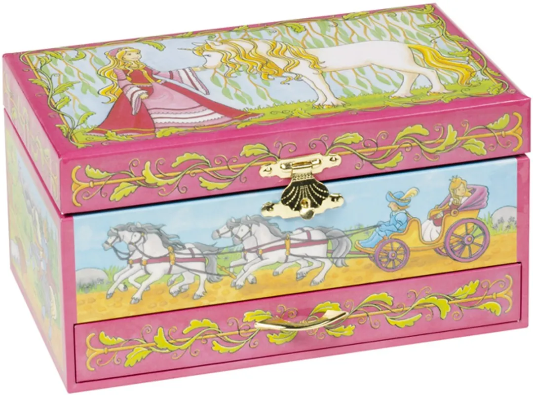 Goki Muziekdoos EENHOORN Santa Lucia - Roze - 19x11x10cm