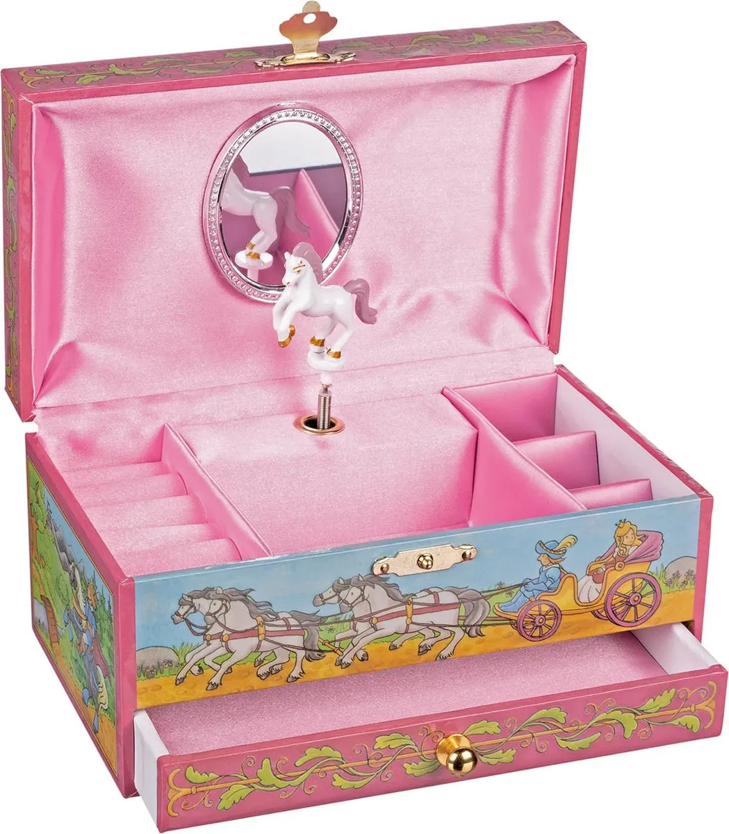 Goki Muziekdoos EENHOORN Santa Lucia - Roze - 19x11x10cm
