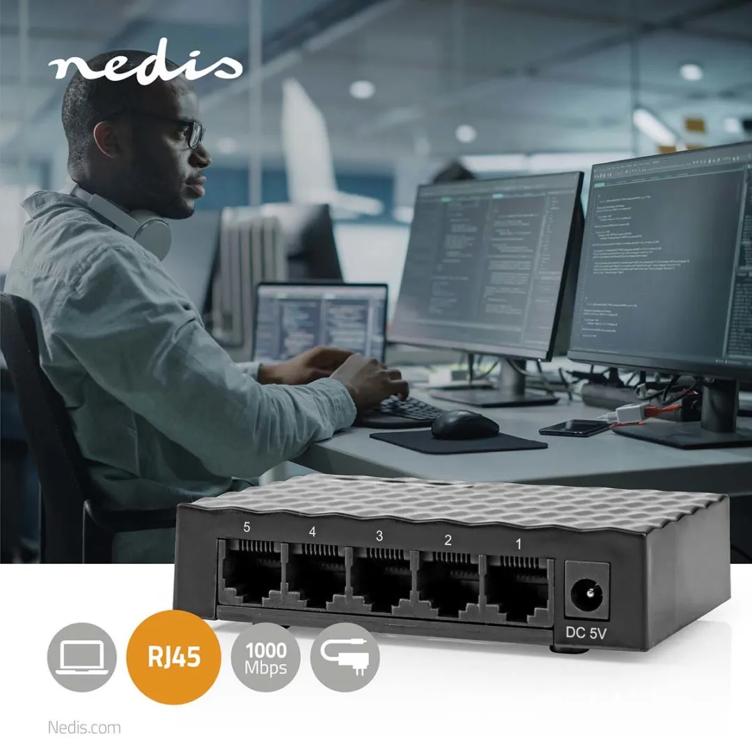 Nedis NSWH5P110BK 5-Poorts Netwerkswitch - Zwart