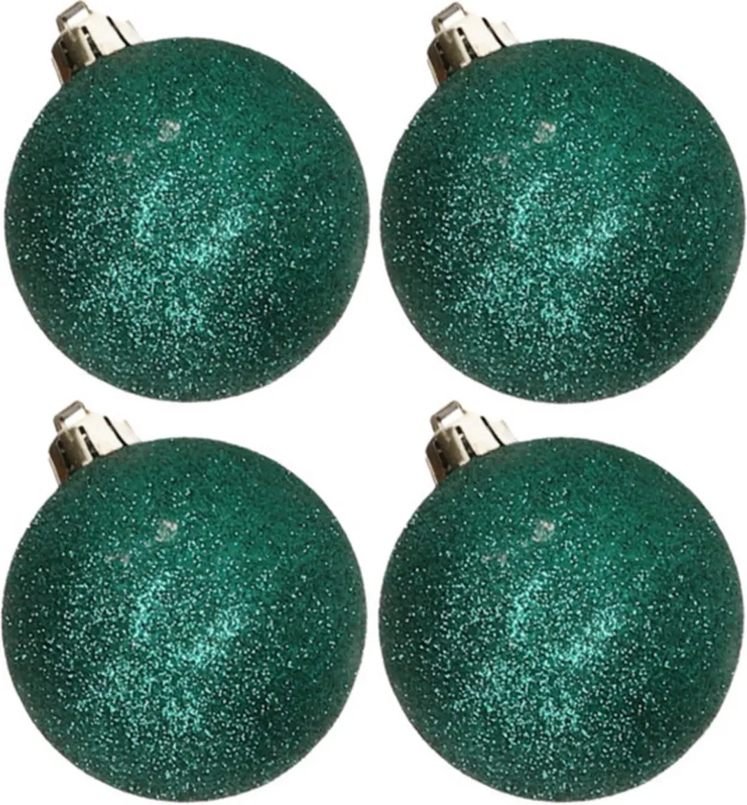4x stuks kunststof glitter kerstballen donkergroen 10 cm