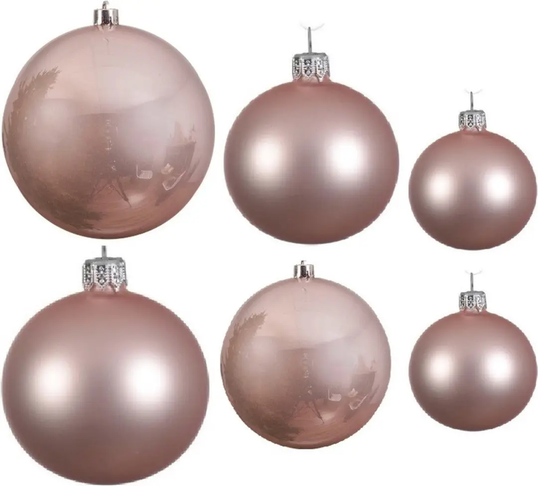 Compleet glazen kerstballen pakket lichtroze glans/mat 16x stuks
