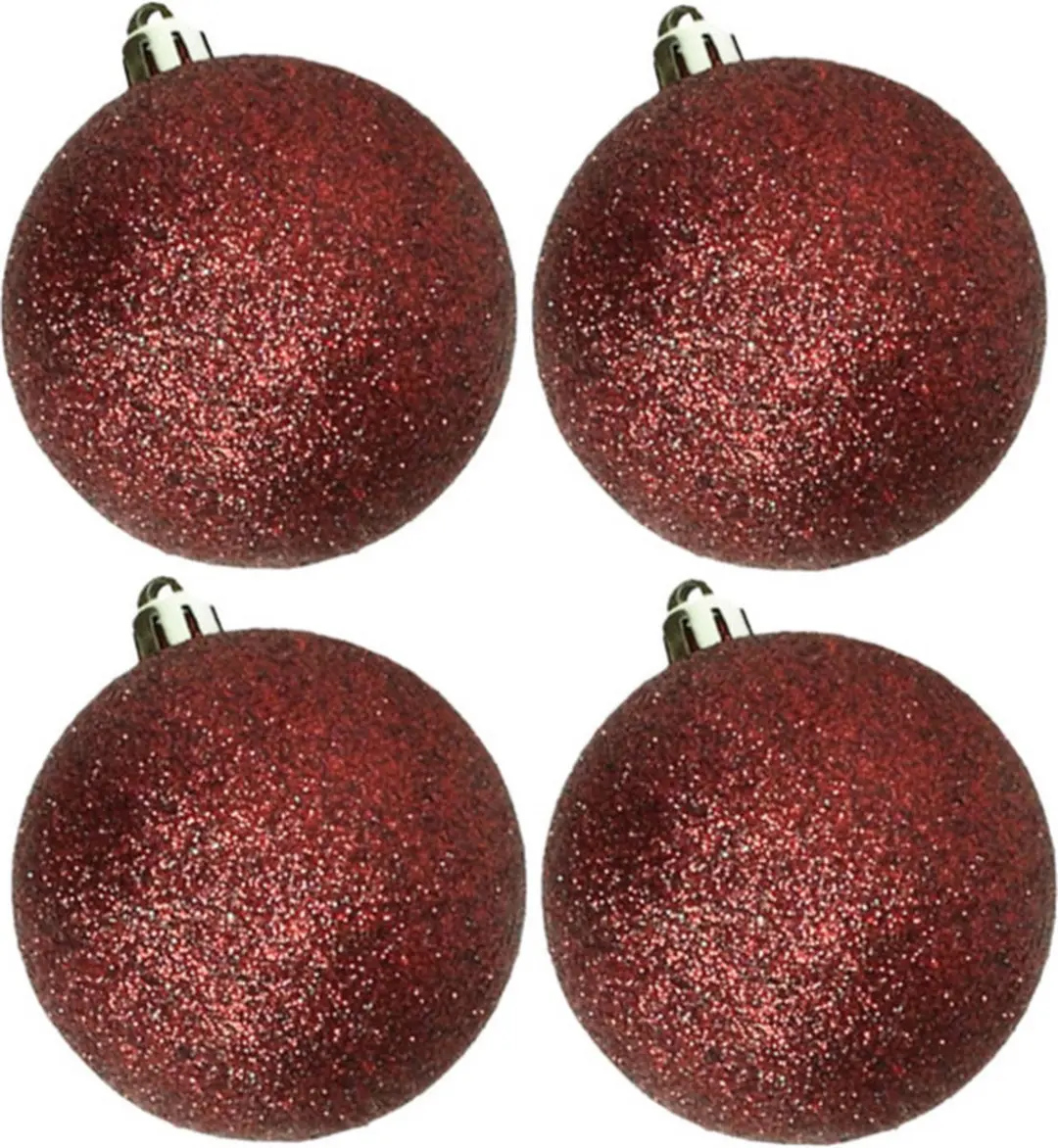 4x stuks kunststof glitter kerstballen donkerrood 10 cm