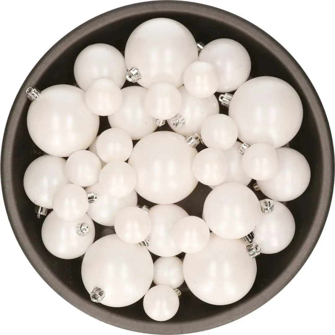 Kerstversiering kunststof kerstballen winter wit 6-8-10 cm pakket van 44x stuks